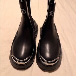 Louis Vuitton Black Ankle Boots with Silver Accents
